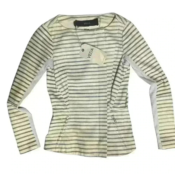 Veda 100% Leather Striped Moto Jacket. Size SP - Picture 4 of 11